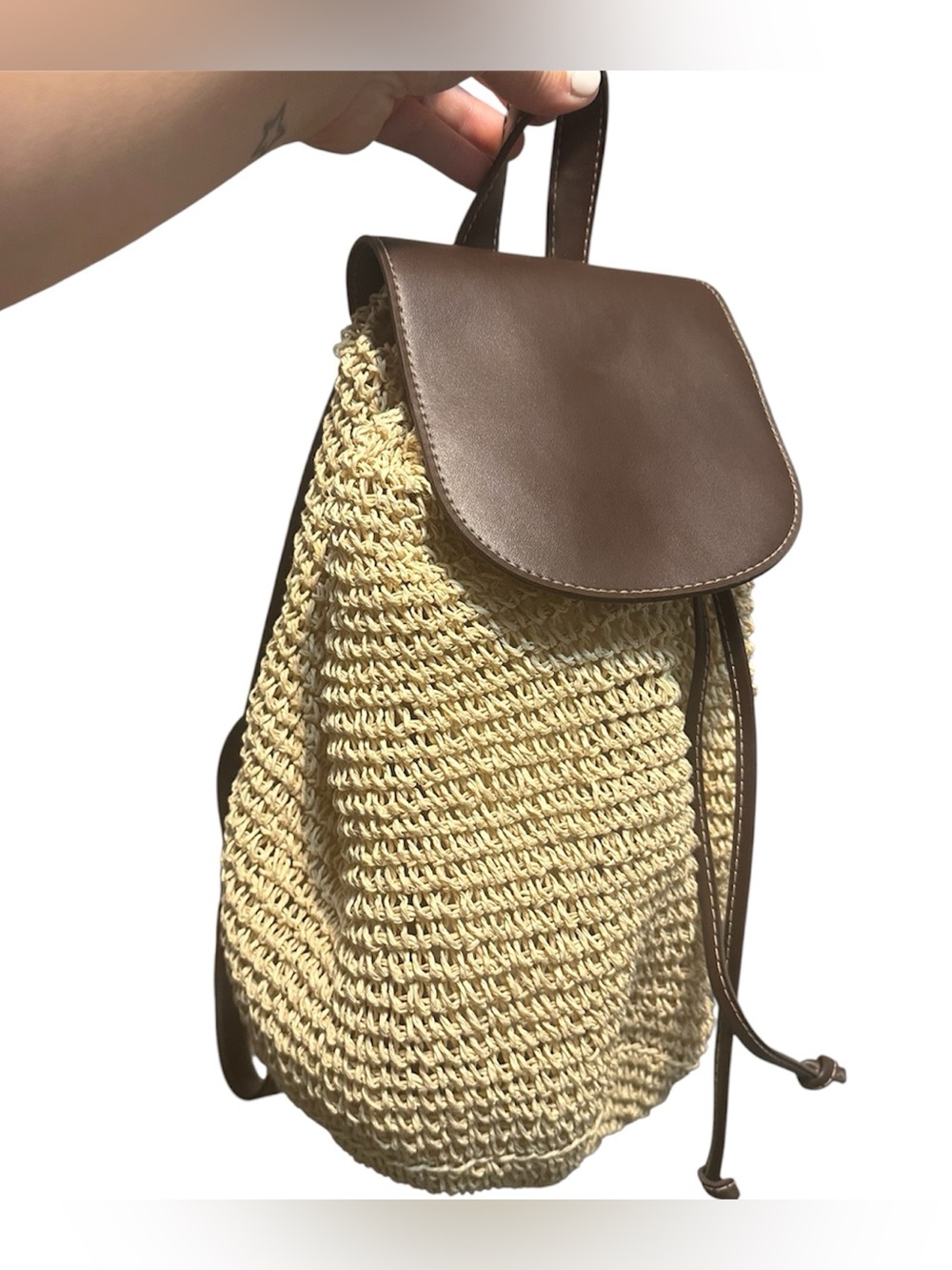Cappelli Straworld Lightweight boho Straw Backpack with Leather Straps & Closure